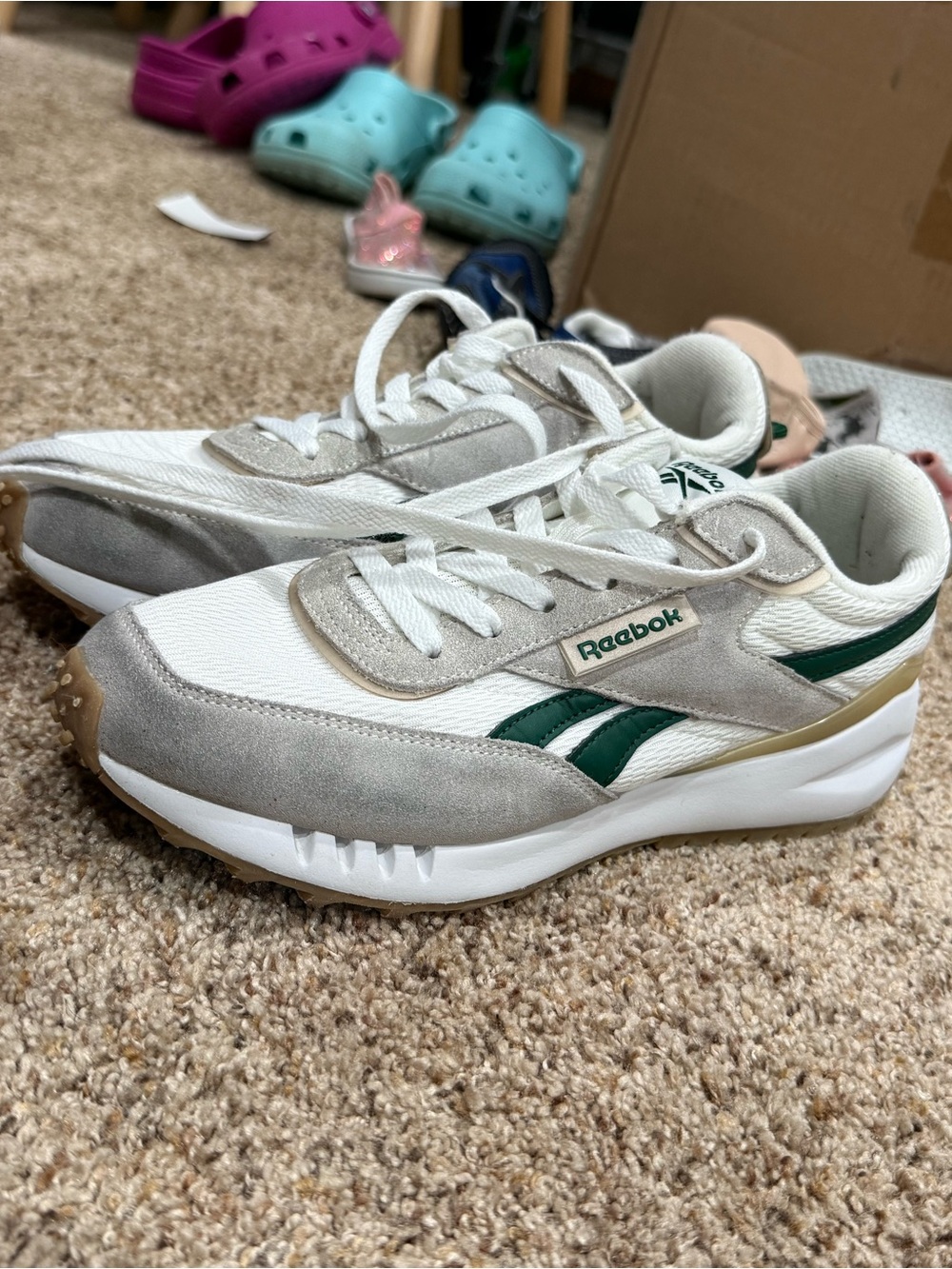 Reebok Forte Racer Retro White Grey Forest Green Sneakers Women's Size 8